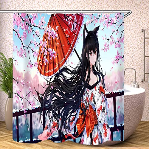 Fgolphd Duschvorhang Textil 120x200 180x200 180x180 Anime Mädchen Bunt Pink Blau, 3D-Druck 100% Polyester,Shower Curtains Wasserdicht (3,200 x 240 cm) von Fgolphd