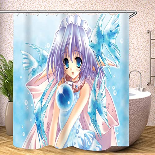 Fgolphd Duschvorhang Textil 120x200 180x200 180x180 Anime Mädchen Bunt Pink Blau, 3D-Druck 100% Polyester,Shower Curtains Wasserdicht (7,120 x 200 cm) von Fgolphd