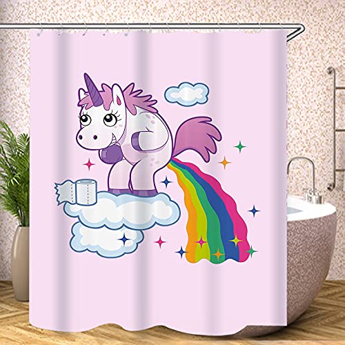 Fgolphd Einhorn Duschvorhang 120x200 180x200 180x180 200x240 Bunt Pink Blau Textil Badezimmerteppich 4-teiliges Set,Shower Curtains Waschbar (200 x 240 cm,17) von Fgolphd