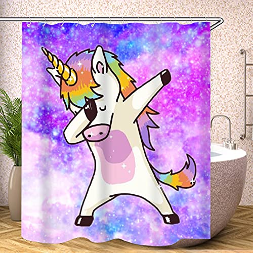 Fgolphd Einhorn Duschvorhang 120x200 180x200 180x180 200x240 Bunt Pink Blau Textil Badezimmerteppich 4-teiliges Set,Shower Curtains Waschbar (200 x 240 cm,3) von Fgolphd