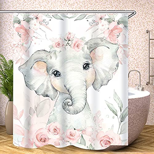 Fgolphd Elefant Duschvorhang Textil 120x200 180x200 180x180 200x240 Tier Bunt Pink Blau,3D-Druck 100% Polyester,Shower Curtains Wasserdicht (10,120 x 200 cm) von Fgolphd