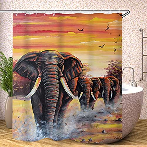 Fgolphd Elefant Duschvorhang Textil 120x200 180x200 180x180 200x240 Tier Bunt Pink Blau,3D-Druck 100% Polyester,Shower Curtains Wasserdicht (6,180 x 200 cm) von Fgolphd