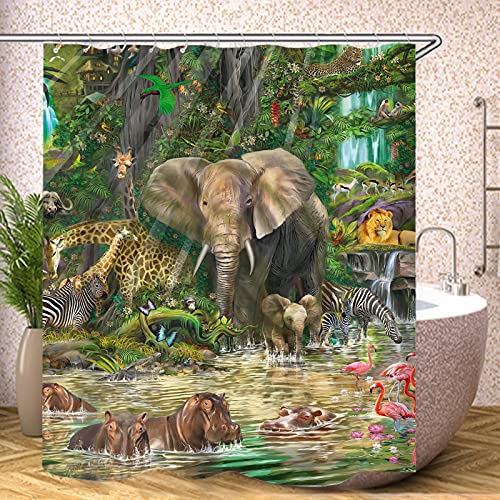 Fgolphd Elefant Duschvorhang Textil 120x200 180x200 180x180 200x240 Tier Bunt Pink Blau,3D-Druck 100% Polyester,Shower Curtains Wasserdicht (9,120 x 200 cm) von Fgolphd