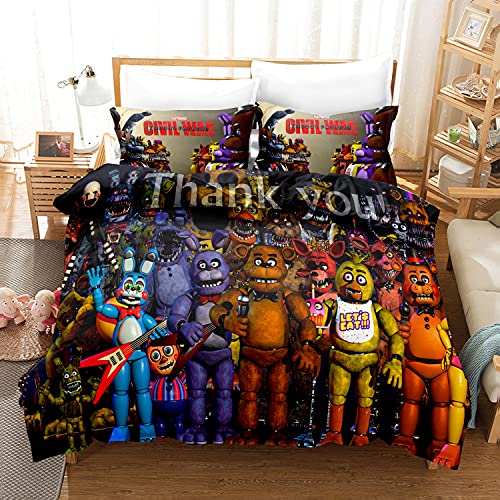 Fgolphd Five Nights at Freddy's Bettwäsche-Set 3D-Digitaldruck-Mikrofaser Für Erwachsene Und Kinder Bettbezug Mit Kissenbezug (135x200cm,3) von Fgolphd