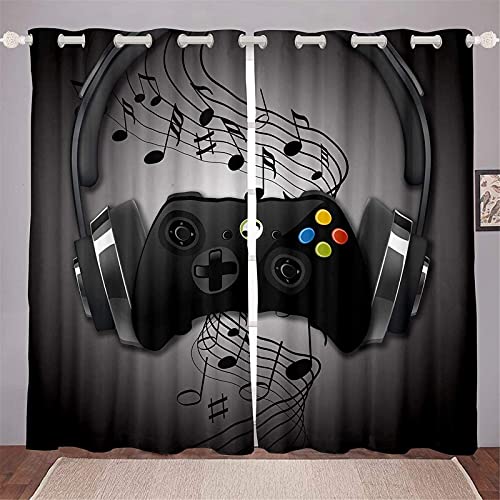 Fgolphd Gamepad Verdunkelungsvorhang Games Wasserdichter Stoff Gardinen Für Kinderzimmer,Ösen Oben Für Gardinen?100% Polyester (150×166(BxH),16) von Fgolphd