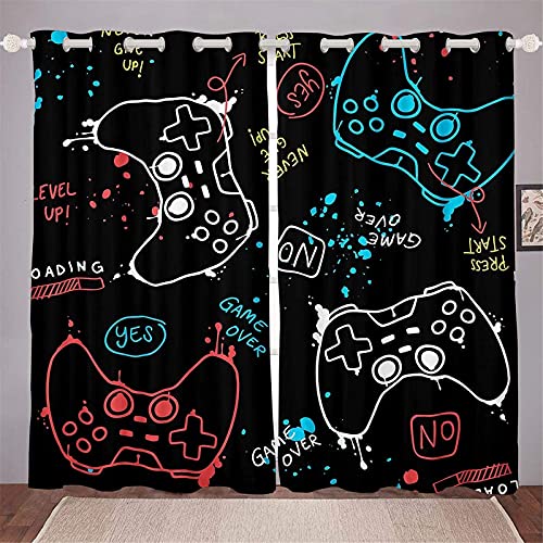 Fgolphd Gamepad Verdunkelungsvorhang Games Wasserdichter Stoff Gardinen Für Kinderzimmer,Ösen Oben Für Gardinen?100% Polyester (150×166(BxH),19) von Fgolphd