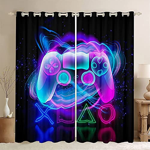 Fgolphd Gamepad Verdunkelungsvorhang Games Wasserdichter Stoff Gardinen Für Kinderzimmer,Ösen Oben Für Gardinen?100% Polyester (220×215(BxH),5) von Fgolphd