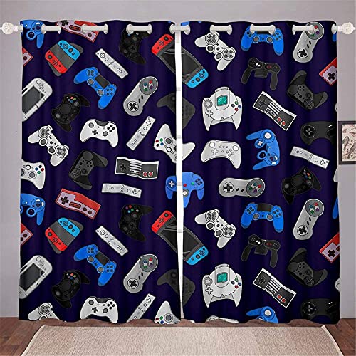Fgolphd Gamepad Verdunkelungsvorhang Games Wasserdichter Stoff Gardinen Für Kinderzimmer,Ösen Oben Für Gardinen?100% Polyester (280×245(BxH),8) von Fgolphd