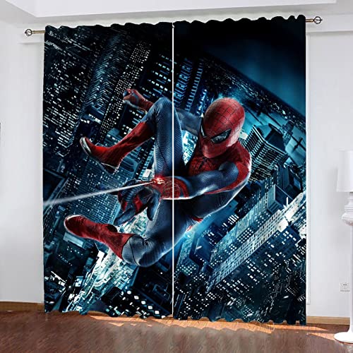 Fgolphd Gardinen Blickdicht Spidermen 2er Set Verdunklungsgardine Ösen Gardinen Vorhang Lichtundurchlässig Wärmeisolierung Polyester Schlafzimmer (1,150 × 166CM) von Fgolphd
