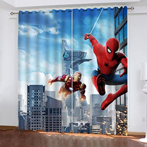 Fgolphd Gardinen Blickdicht Spidermen 2er Set Verdunklungsgardine Ösen Gardinen Vorhang Lichtundurchlässig Wärmeisolierung Polyester Schlafzimmer (10,280 × 180CM) von Fgolphd