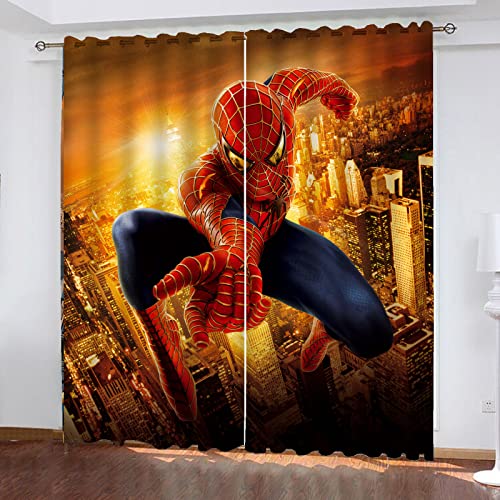 Fgolphd Gardinen Blickdicht Spidermen 2er Set Verdunklungsgardine Ösen Gardinen Vorhang Lichtundurchlässig Wärmeisolierung Polyester Schlafzimmer (6,150 × 166CM) von Fgolphd
