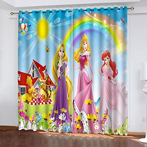 Fgolphd Gardinen Verdunklungsgardine Ösen für Schlafzimmer, Princess Meerjungfrau Prinzessin Verdunkelungsvorhang-Set 2er Set für Kinderzimmer (10,150×166(BxH) cm) von Fgolphd