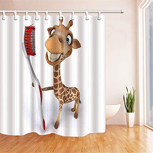 Fgolphd Kinder Giraffe Duschvorhang Textil 120x200 180x200 180x180 200x240 Bunt Pink Blau,3D-Druck 100% Polyester,Mehrfarbig Shower Curtains Wasserdicht (6,120 x 200 cm) von Fgolphd