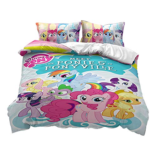 Fgolphd Pony Bettwäsche Und Kissenbezüge 3D-Drucken Mikrofaser Bettbezug-Set Für Jugendliche Gib einem Mädchen einen Prinzessintraum. (11,200 x 200 cm) von Fgolphd