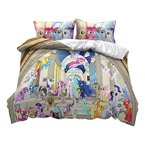Fgolphd Pony Bettwäsche Und Kissenbezüge 3D-Drucken Mikrofaser Bettbezug-Set Für Jugendliche Gib einem Mädchen einen Prinzessintraum. (6,135 x 200 cm) von Fgolphd