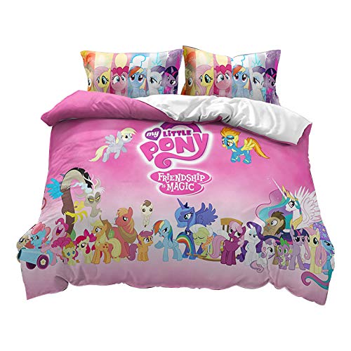 Fgolphd Pony Bettwäsche Und Kissenbezüge 3D-Drucken Mikrofaser Bettbezug-Set Für Jugendliche Gib einem Mädchen einen Prinzessintraum. (9,135 x 200 cm) von Fgolphd