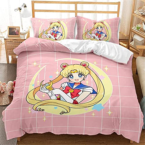 Fgolphd Sailor Moon bettwäsche Kinderbettwäsche 3D-Digitaldruck -Mikrofaser,Bettbezug Mit Kissenbezug Allgemein für Erwachsene und Kinder (135 * 200cm,5) von Fgolphd