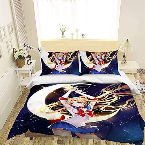 Fgolphd Sailor Moon bettwäsche Kinderbettwäsche 3D-Digitaldruck -Mikrofaser,Bettbezug Mit Kissenbezug Allgemein für Erwachsene und Kinder (135 * 200cm,6) von Fgolphd