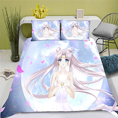 Fgolphd Sailor Moon bettwäsche und Kissenbezug 3D Digital Print Mikrofaser Bettwäsche-Sets Für mädchen Teenager Jugendliche (11,Single 135×200CM) von Fgolphd