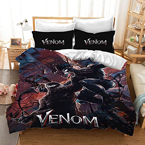 Fgolphd Sci-Fi-Thema-Bettwäsche-Set, 3D-Venom-Bettbezug-Set, weiche 100% Mikrofaser, Bettbezug und Kissenbezug, geeignet für Jungenzimmer-Dekoration (135 x 200 cm,10) von Fgolphd