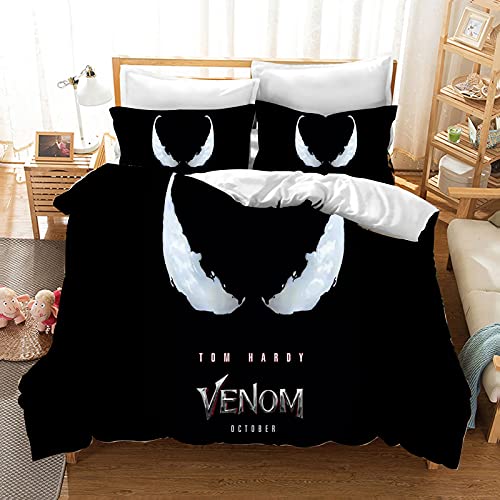 Fgolphd Sci-Fi-Thema-Bettwäsche-Set, 3D-Venom-Bettbezug-Set, weiche 100% Mikrofaser, Bettbezug und Kissenbezug, geeignet für Jungenzimmer-Dekoration (135 x 200 cm,11) von Fgolphd