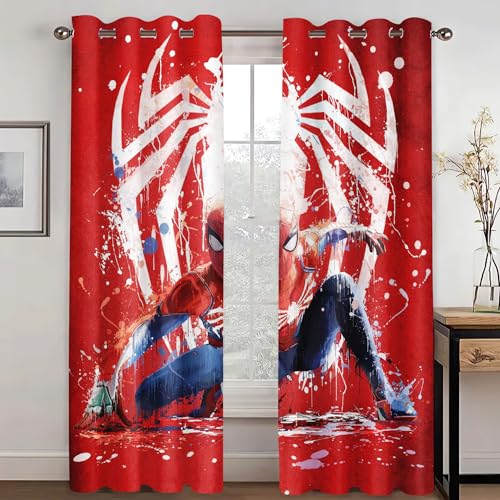 Fgolphd Spiderhero Opaque Set of 2 Blackout Curtains Eyelet Curtains Opaque Heat Insulation Polyester Bedroom (1,183 × 160 cm) von Fgolphd