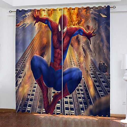 Fgolphd Spidermen Anime Verdunkelungsvorhang Wasserdichter Stoff Gardinen Für Kinderzimmer,Ösen Oben Für Gardinen?3D-Digitaldruck 100% Polyester (1,280×245(BxH) cm) von Fgolphd