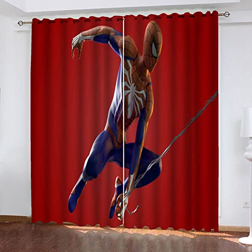 Fgolphd Spidermen Anime Verdunkelungsvorhang Wasserdichter Stoff Gardinen Für Kinderzimmer,Ösen Oben Für Gardinen?3D-Digitaldruck 100% Polyester (12,280×245(BxH) cm) von Fgolphd