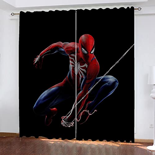 Fgolphd Spidermen Anime Verdunkelungsvorhang Wasserdichter Stoff Gardinen Für Kinderzimmer,Ösen Oben Für Gardinen?3D-Digitaldruck 100% Polyester (14,220×215(BxH) cm) von Fgolphd