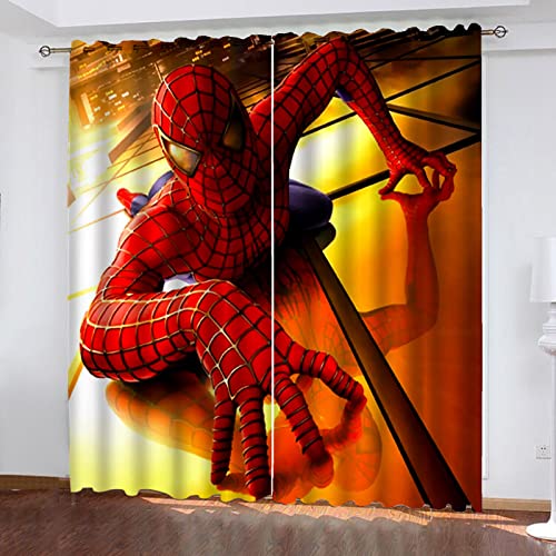 Fgolphd Spidermen Anime Verdunkelungsvorhang Wasserdichter Stoff Gardinen Für Kinderzimmer,Ösen Oben Für Gardinen?3D-Digitaldruck 100% Polyester (2,100×140(BxH) cm) von Fgolphd