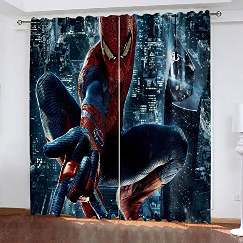 Fgolphd Spidermen Anime Verdunkelungsvorhang Wasserdichter Stoff Gardinen Für Kinderzimmer,Ösen Oben Für Gardinen?3D-Digitaldruck 100% Polyester (8,100×140(BxH) cm) von Fgolphd