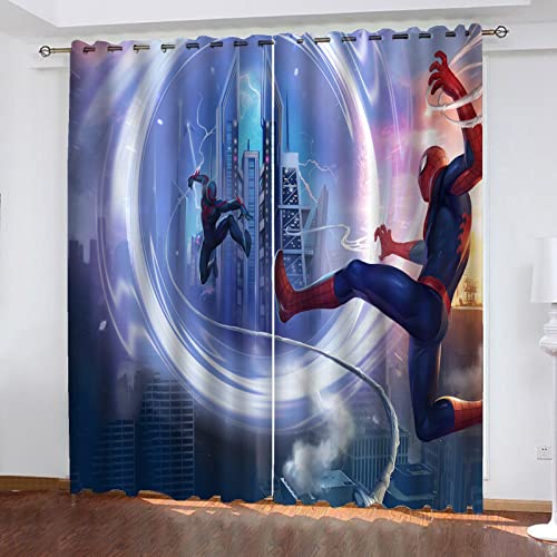 Fgolphd Spidermen Anime Verdunkelungsvorhang Wasserdichter Stoff Gardinen Für Kinderzimmer,Ösen Oben Für Gardinen?3D-Digitaldruck 100% Polyester (9,100×140(BxH) cm) von Fgolphd