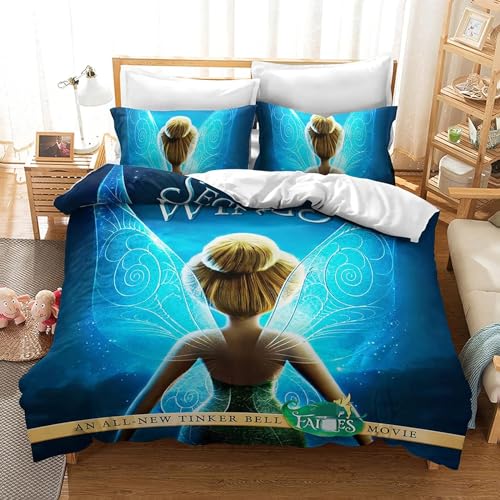 Fgolphd Tinkerbell Elf bettwäsche und Kissenbezug 3D Digital Print Mikrofaser Bettwäsche-Sets Für mädchen Teenager Jugendliche (12,Single 135×200CM) von Fgolphd