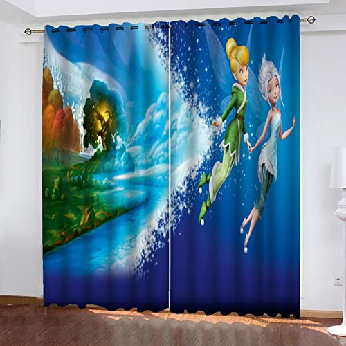 Fgolphd Tinkerbell Elf verdunkelungsvorhang wasserdichter Stoff gardinen für kinderzimmer,3D-Digitaldruck 100% Polyester (9,280×245(BxH) cm) von Fgolphd