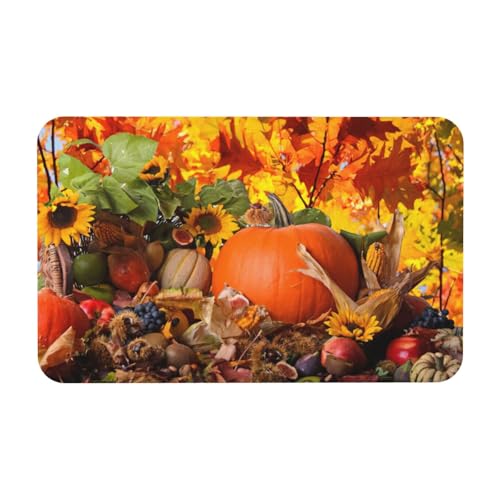 Fgwaauh Autumn Leaves Happy Thanksgiving Day Kürbis-Kieselgur Duschmatte, rutschfest, super saugfähig, schnell trocknend, Badezimmer-Bodenmatte von Fgwaauh
