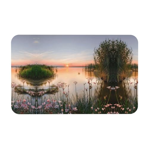 Fgwaauh Badematte mit Seeblick mit Blumen und Blättern, Kieselgur Duschmatte, rutschfest, super saugfähig, schnell trocknend, Badezimmer-Bodenmatte von Fgwaauh