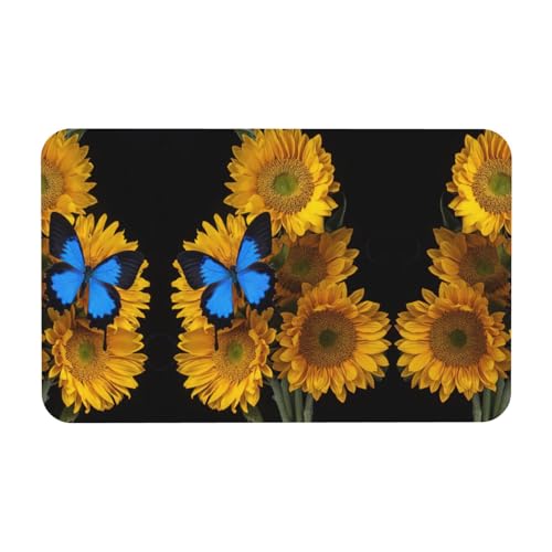 Fgwaauh Badematte mit gelben Sonnenblumen und blauen Schmetterlingen, Kieselgur Duschmatte, rutschfest, super saugfähig, schnell trocknend, Badezimmer-Bodenmatte Fgwaauh Badematte mit gelben Sonnenblumen und blauen Schmetterlingen, Kieselgur Duschmatte, rutschfest, super saugfähig, schnell trocknend, Badezimmer-Bodenmatte von Fgwaauh