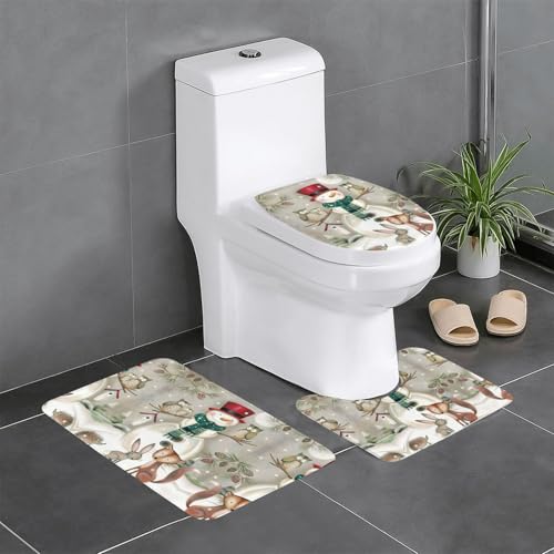 Fgwaauh Badezimmerteppich-Set, Eule, stehend auf Schneemann, rutschfest, weich, U-förmig, WC für Badezimmer, Badewanne, Dusche Fgwaauh Badezimmerteppich-Set, Eule, stehend auf Schneemann, rutschfest, weich, U-förmig, WC für Badezimmer, Badewanne, Dusche von Fgwaauh
