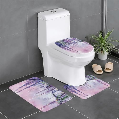 Fgwaauh Badezimmerteppich-Set, Glyzinien-Blumen mit verträumten Farben, 3-teilig, rutschfeste, weiche Teppichmatten, U-förmige Toilette für Badezimmer, Badewanne, Dusche von Fgwaauh