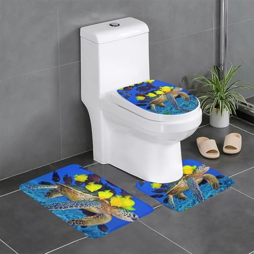 Fgwaauh Badezimmerteppich-Set, Meeresschildkröte mit Fischen, rutschfest, weich, U-förmig, WC für Badezimmer, Badewanne, Dusche Fgwaauh Badezimmerteppich-Set, Meeresschildkröte mit Fischen, rutschfest, weich, U-förmig, WC für Badezimmer, Badewanne, Dusche von Fgwaauh