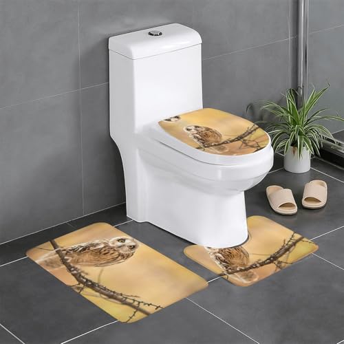 Fgwaauh Badezimmerteppich-Set, Motiv: Eule, stehend auf dem Baum, rutschfest, weich, U-förmig, WC für Badezimmer, Badewanne, Dusche von Fgwaauh