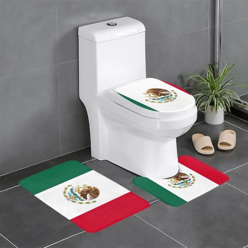 Fgwaauh Badezimmerteppich-Set, Motiv: Flagge von Mexiko, 3-teilig, rutschfest, weich, U-förmig, WC für Badezimmer, Badewanne, Dusche Fgwaauh Badezimmerteppich-Set, Motiv: Flagge von Mexiko, 3-teilig, rutschfest, weich, U-förmig, WC für Badezimmer, Badewanne, Dusche von Fgwaauh