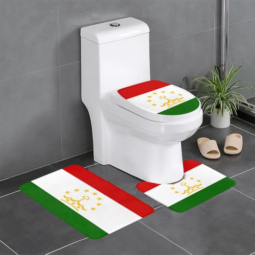 Fgwaauh Badezimmerteppich-Set, Motiv: Flagge von Tadschikistan, rutschfest, weich, U-förmig, WC für Badezimmer, Badewanne, Dusche Fgwaauh Badezimmerteppich-Set, Motiv: Flagge von Tadschikistan, rutschfest, weich, U-förmig, WC für Badezimmer, Badewanne, Dusche von Fgwaauh