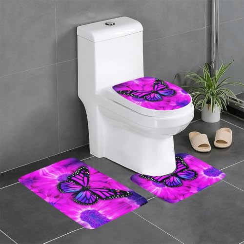 Fgwaauh Badezimmerteppich-Set, Motiv: Schmetterlinge und Blumen, rutschfest, weich, U-förmig, für Badezimmer, Badewanne, Dusche Fgwaauh Badezimmerteppich-Set, Motiv: Schmetterlinge und Blumen, rutschfest, weich, U-förmig, für Badezimmer, Badewanne, Dusche von Fgwaauh