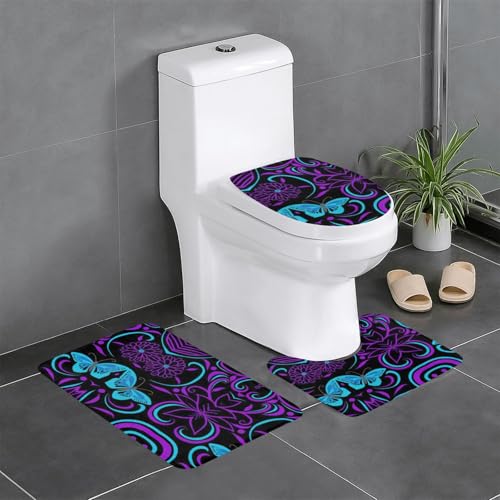 Fgwaauh Badezimmerteppich-Set, Motiv: Schmetterlinge und Blumen, rutschfest, weich, U-förmig, für Badezimmer, Badewanne, Dusche Fgwaauh Badezimmerteppich-Set, Motiv: Schmetterlinge und Blumen, rutschfest, weich, U-förmig, für Badezimmer, Badewanne, Dusche von Fgwaauh