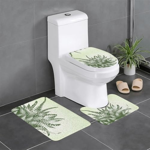 Fgwaauh Badezimmerteppich-Set, natürliche Pflanzen-Silhouette, Farnblatt, rutschfest, weich, U-förmig, WC für Badezimmer, Badewanne, Dusche von Fgwaauh