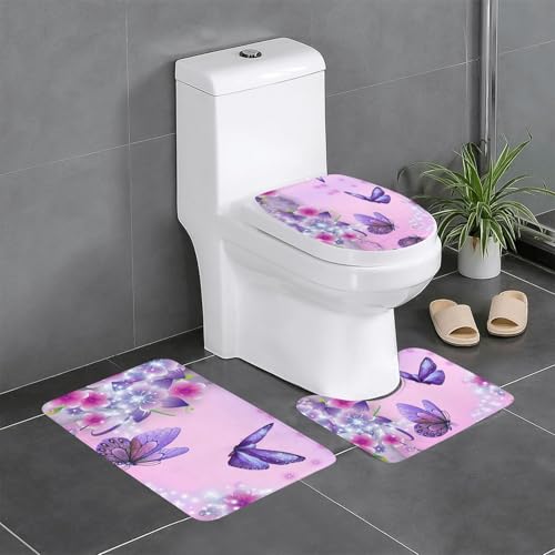Fgwaauh Badezimmerteppich-Set mit Schmetterlingen, rutschfest, weich, U-förmig, für Badezimmer, Badewanne, Dusche Fgwaauh Badezimmerteppich-Set mit Schmetterlingen, rutschfest, weich, U-förmig, für Badezimmer, Badewanne, Dusche von Fgwaauh