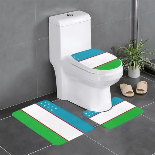 Fgwaauh Badteppich-Set, Motiv: Flagge der Republik Usbekistan, 3-teilig, rutschfest, weich, U-förmig, WC für Badezimmer, Badewanne, Dusche Fgwaauh Badteppich-Set, Motiv: Flagge der Republik Usbekistan, 3-teilig, rutschfest, weich, U-förmig, WC für Badezimmer, Badewanne, Dusche von Fgwaauh