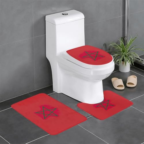 Fgwaauh Badteppich-Set, Motiv: Flagge von Marokko, rutschfest, weich, U-förmig, WC für Badezimmer, Badewanne, Dusche Fgwaauh Badteppich-Set, Motiv: Flagge von Marokko, rutschfest, weich, U-förmig, WC für Badezimmer, Badewanne, Dusche von Fgwaauh