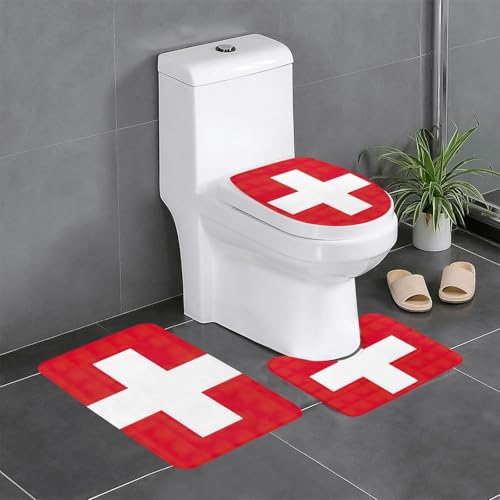 Fgwaauh Badteppich-Set mit Schweizer Flagge, rutschfest, weich, U-förmig, WC für Badezimmer, Badewanne, Dusche Fgwaauh Badteppich-Set mit Schweizer Flagge, rutschfest, weich, U-förmig, WC für Badezimmer, Badewanne, Dusche von Fgwaauh